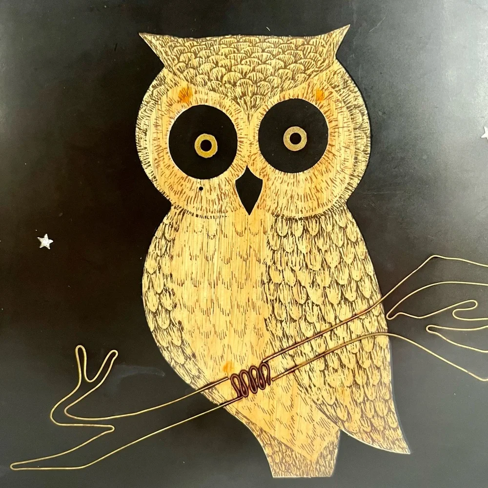 VTG Couroc Owl Tray Hand Inlaid 60s Barware Serving Mid-century MCM Phenolic
